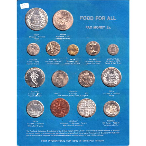 FAO Money 2A-Food For All Display Board; 15-coin set. Part of the FAO's first international issue in