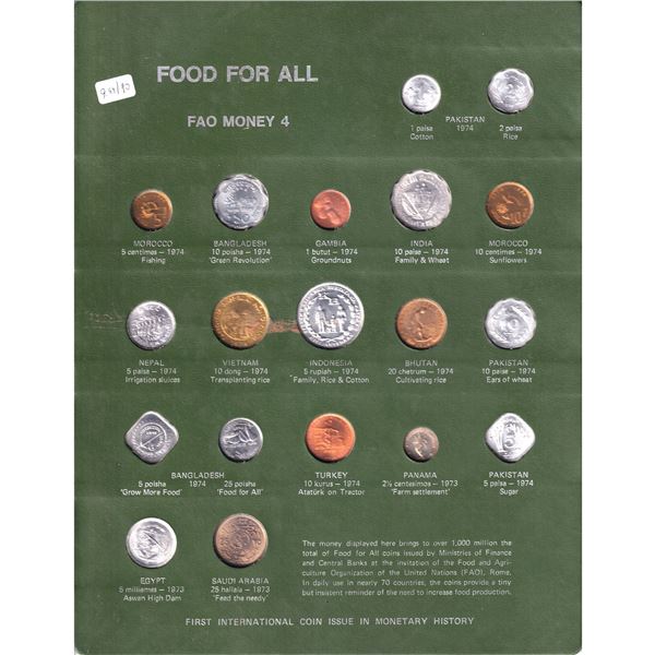FAO Money 4-Food For All Display Board; 19-coin set. Part of the FAO's first international issue in 