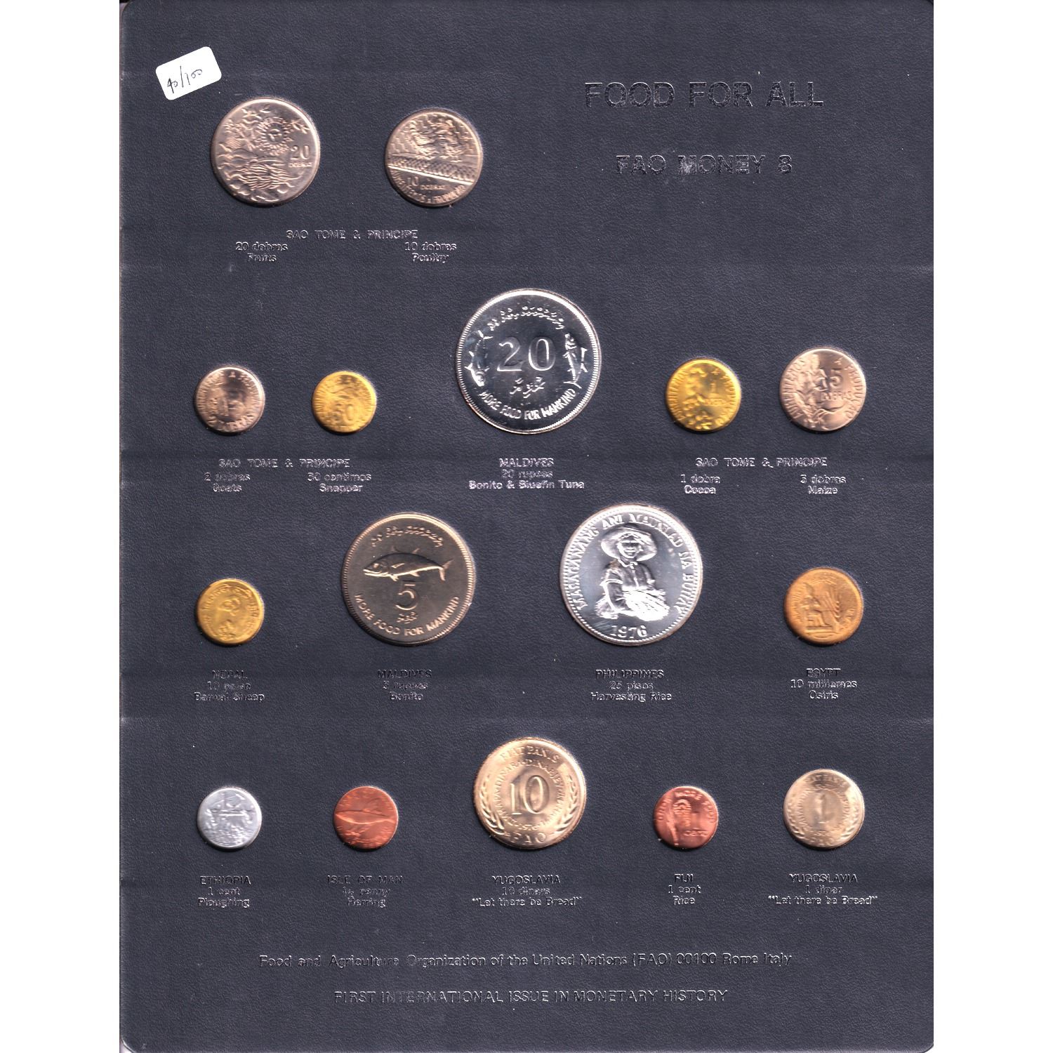 FAO Money 8Food For All Display Board; 16coin set, Sealed. Part of