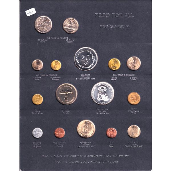 FAO Money 8-Food For All Display Board; 16-coin set, Sealed. Part of the FAO's first international i