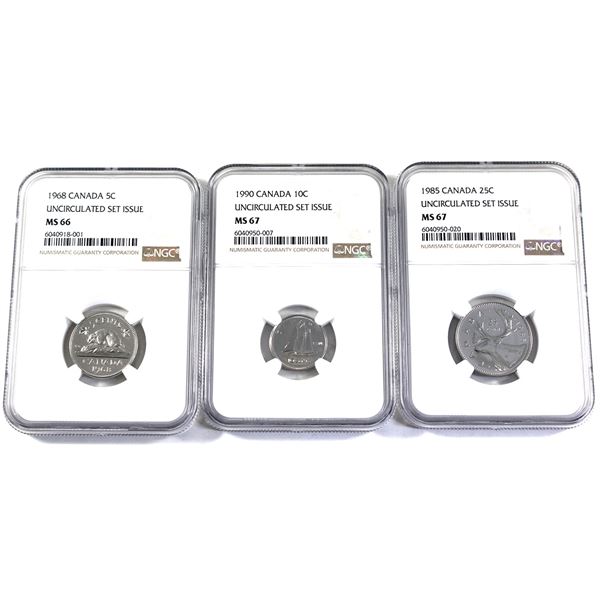 Lot of 3x Uncirculated Set Issue, 1968-1985 Canada, NGC Certified. Mixed Denomination. Lot Includes: