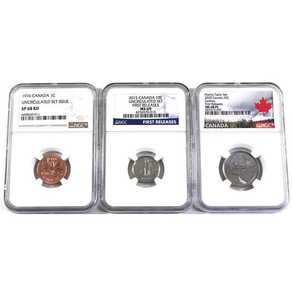 Lot of 3x Uncirculated Set Issue,1976-2020 Canada, NGC Certified. Mixed Denomination. Lot Includes: 