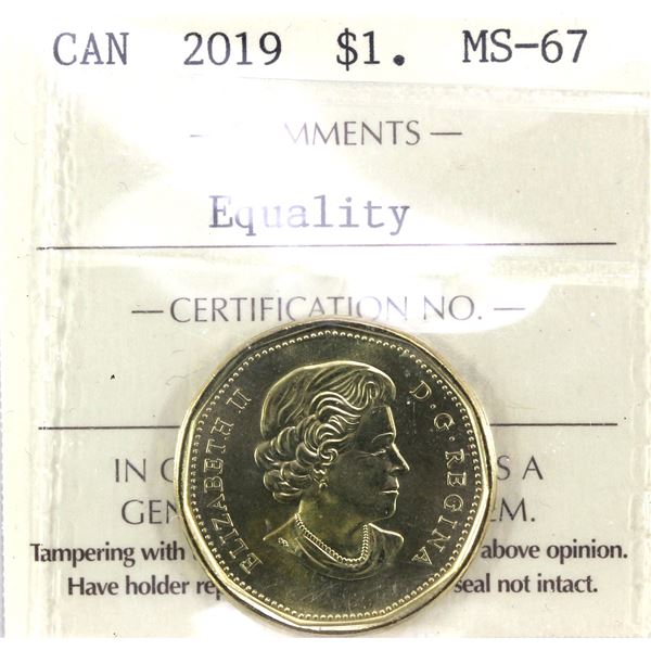2019 Equality, Canada 1-dollar, ICCS Certified, MS-67.
