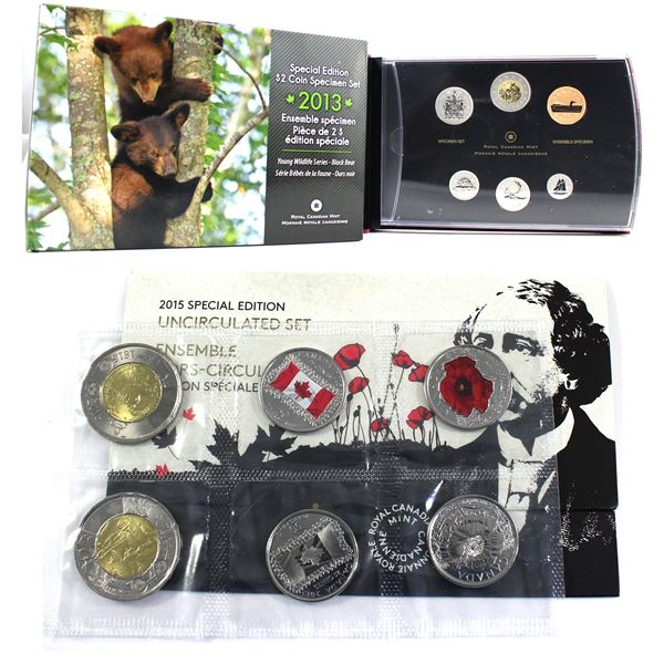 Lot of 2x 2013-2015 Canada Coin Sets. Lot Includes; 2013 $2 Young Wildlife-Black Bear Specimen Set, 