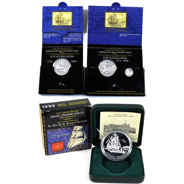 Lot of 3x 1999 Canada $1 225th Anniversary-Sighting of the Charlotte Islands, Commemorative Sterling