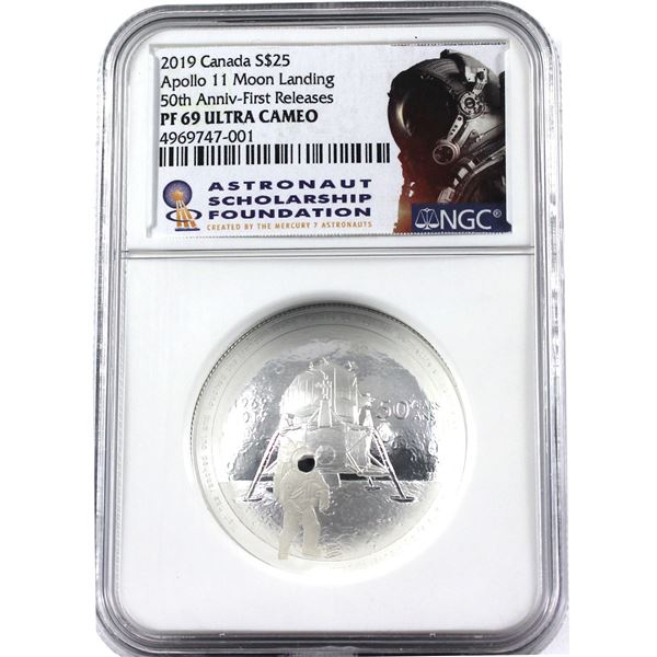 2019 Canada $25 50th Anniv. of the Apollo 11 Moon Landing Fine Silver NGC Certified PF-69 Ultra Came