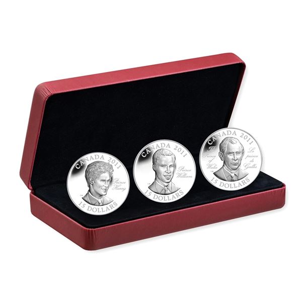 2011 The Royal Canadian Mint $15 Continuity of The Crown set Sterling Silver.  3 Coin set featuring 