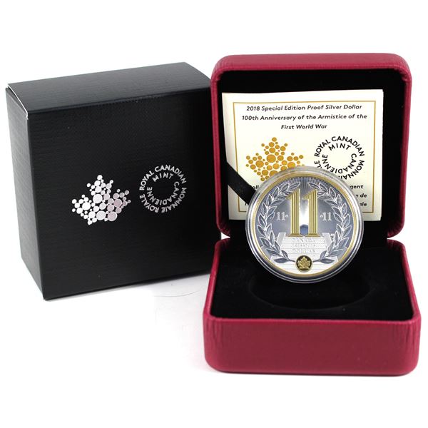 2018 Canada $1 WWI Armistice 100th Anniv. Special Edition Fine Silver Coin (Tax Exempt).  Comes with
