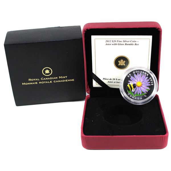 2012 Canada $20 Aster with Venetian Glass Bumble Bee Fine Silver Coin. Comes with encapsuled coin, C