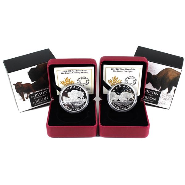 Lot of 2x 2014 $20 The Bison Fine Silver (Tax Exempt). Lot Includes:  #3-The Fight, & #4-A Family at