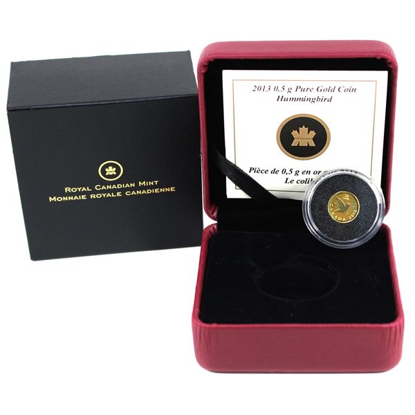 2013 Canada 25-cent Hummingbird Fine Gold Coin (Tax Exempt). Comes with encapsuled coin, COA, and cl