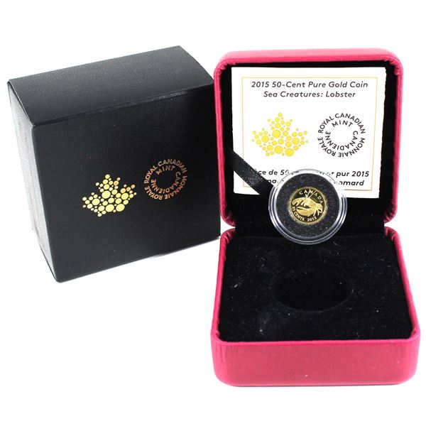 2015 Canada 50-cent Sea Creatures-Lobster Fine Gold Coin (Tax Exempt). Comes with encapsuled coin, C