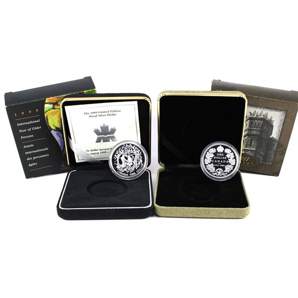 Lot of 2x 1999-2001 Canada $1 Proof Sterling Silver Dollars. Lot Includes:  1999 International Year 