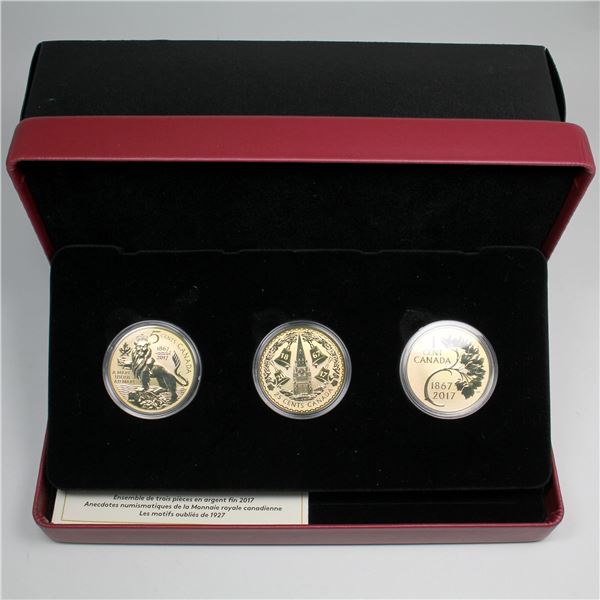 2017 The Royal Canadian Mint RCM Coin Lore-The Forgotten 1927 Designs 3-coin Set Fine Silver (Tax Ex