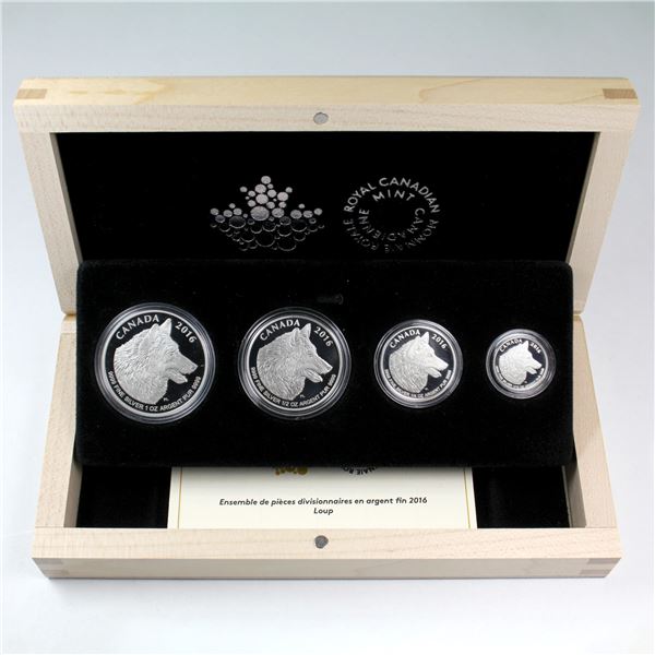 2016 The Royal Canadian Mint Fractional Set Wolf Fine Silver (Tax Exempt). Set includes $5, $4, $3, 