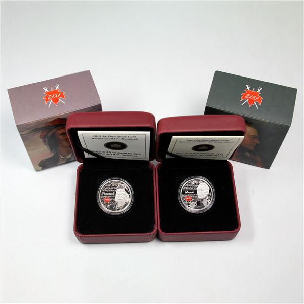 Lot of 2x 2012 Canada $4 Heroes of 1812 Fine Silver Coin (Tax Exempt). Lot Includes:  #1- Tecumseh (