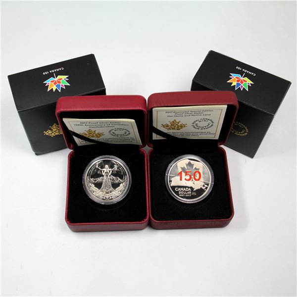 Lot of 2x 2017 $1 Canada 150 Fine Silver Coins (Tax Exempt). Lot Includes:  150th Anniversary of Can