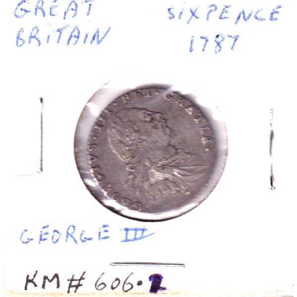 1787 Great Britain 6-pence, George III Sterling Silver Coin