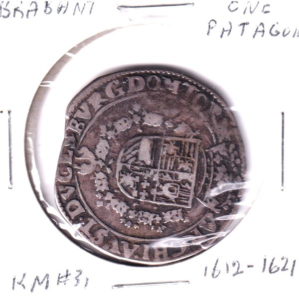1612-1621 Spanish Netherlands (Brabent Currency) 1-Patagon appx 28g .875 Silver