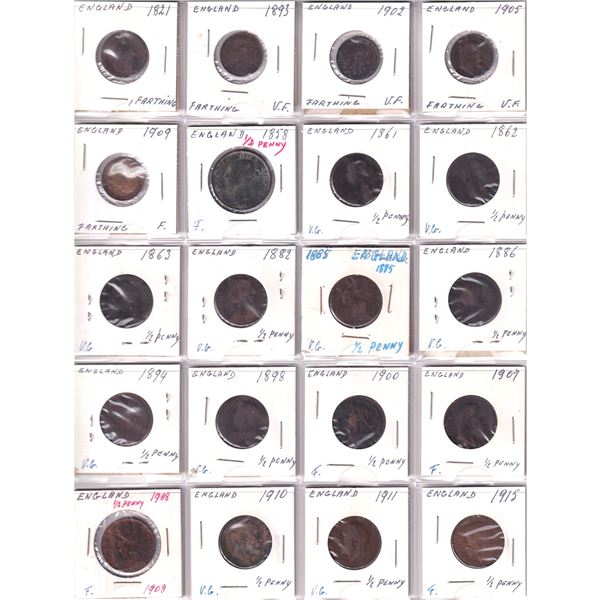 Lot of 40x 1821-1919 Great Britain Mixed Denomination Collection in VG-XF Condition. 40pcs.