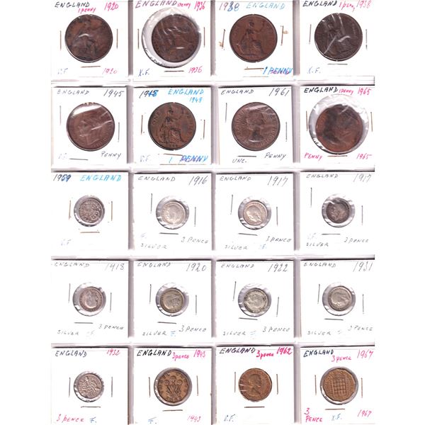 Lot of 60x 1892-1971 Great Britain Mixed Denomination Collection in Good to UNC Condition. 60pcs.