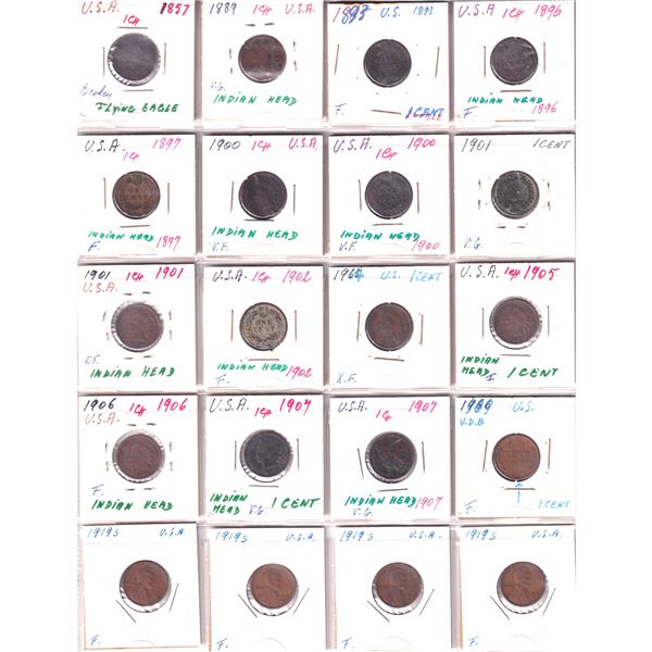 Lot of 55x 1857-1978 USA 1-cent Collection in VG-UNC Condition. 55pcs.