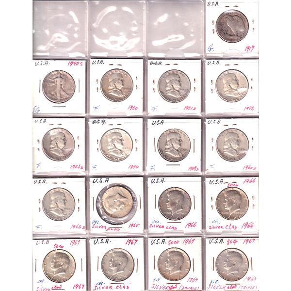 Lot of 34x 1917-1979 USA 50-cent and 1-dollar Collection in Raw-UNC Condition. 34pcs.