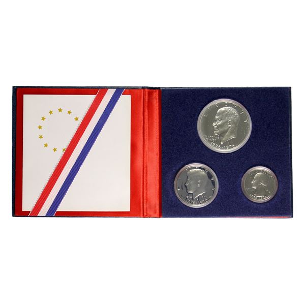 1976  USA Bicentennial 3-coin Silver Proof Set. 40% Silver Coins