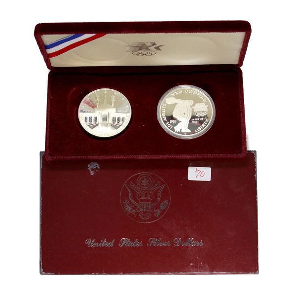 1983-1984 United States Mint, Los Angeles Olympics, 0.86 oz .900 Silver 2-Coin Set