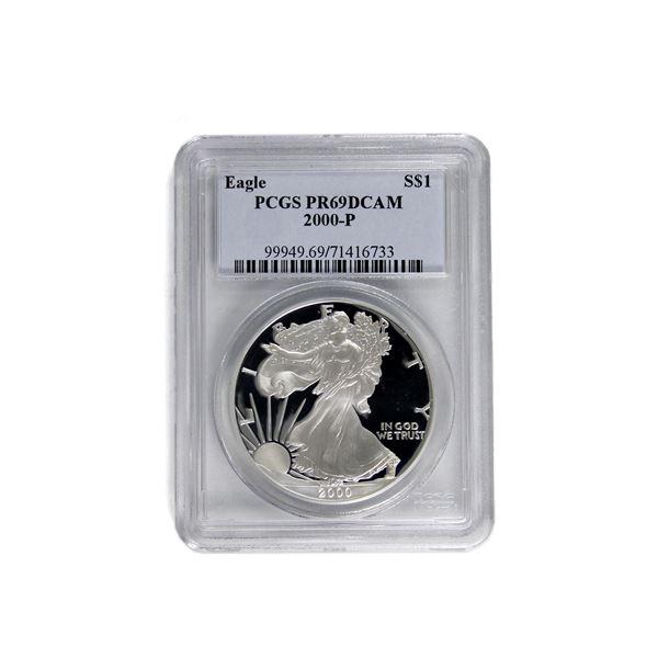 2000-P USA 1oz fine Silver Eagle PCGS Certified PR-69, DCAM (Tax Exempt).