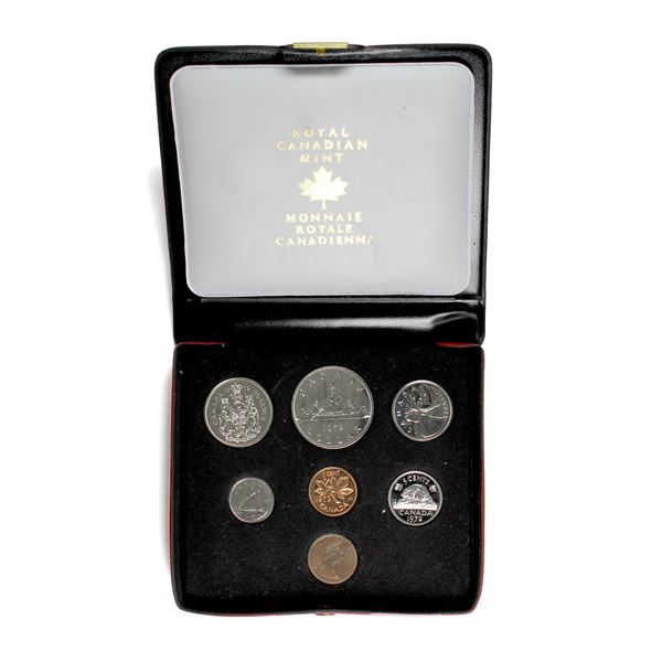 1972 Canada 7-Coin Uncirculated Coin Set. Comes in red wallet case.
