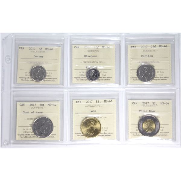 6x 2017 Canada ICCS Certified MS-64. Mixed Denomination-Full Run. 6pcs.