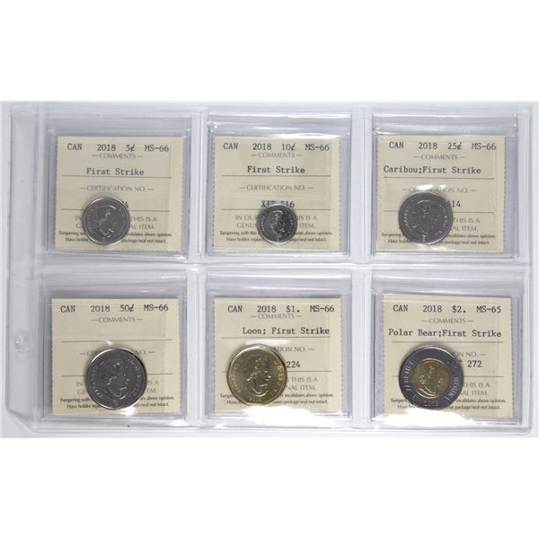 6x 2018 Canada 5-cent to $2 ICCS Certified MS-65/66. Most Coins First Strike!