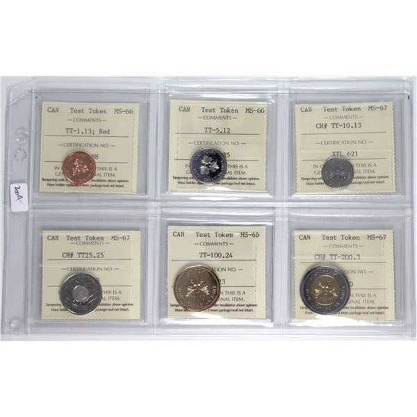 6x 2004 Canada Test Tokens ICCS Certified MS-66/67. 6pcs.