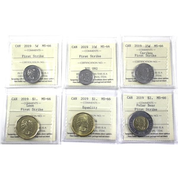 6x 2019 Canada 5-cent to $2 ICCS Certified MS-66. Most Coins First Strike