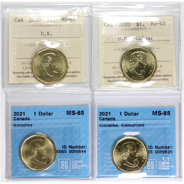 4x 2020-2021 Canada 1-dollar Certified MS-65. 4pcs.