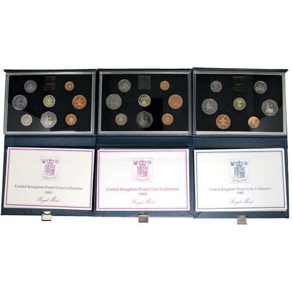 3x 1983, 1984 & 1985 United Kingdom Proof Coin sets.