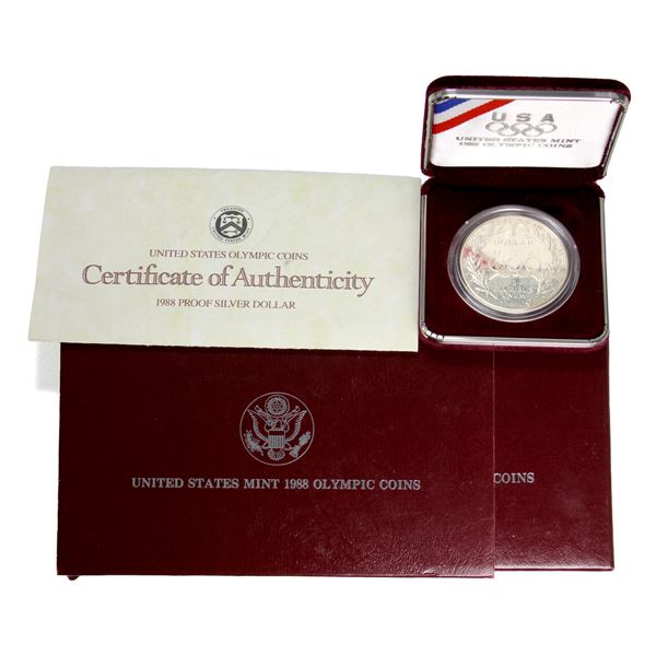 1988-S USA $1 Olympic Proof Silver Coin. Appx. 26.73 g .900 Silver