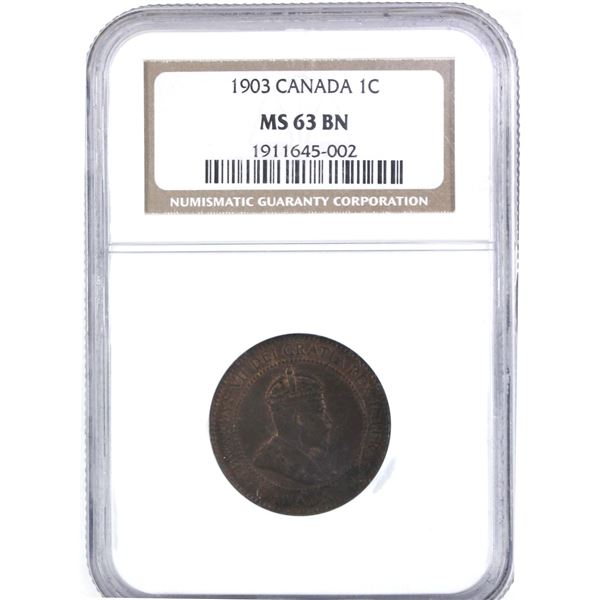 1903 Canada 1-cent NGC Certified MS-63, Brown.