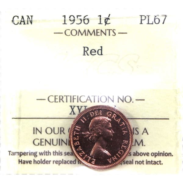 1956 Canada 1-cent ICCS Certified PL-67, Red.