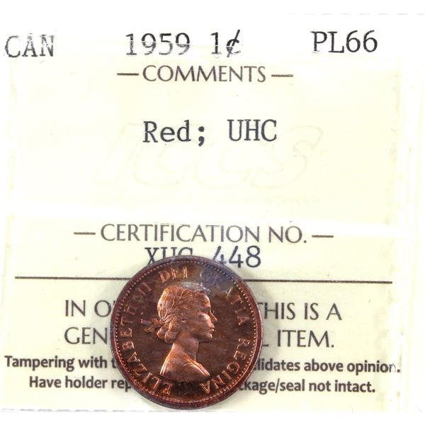 1959 Canada 1-cent ICCS Certified PL-66, Red, UHC.