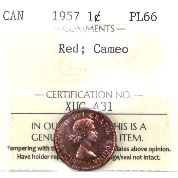 1957 Canada 1-cent ICCS Certified PL-66, Cameo.