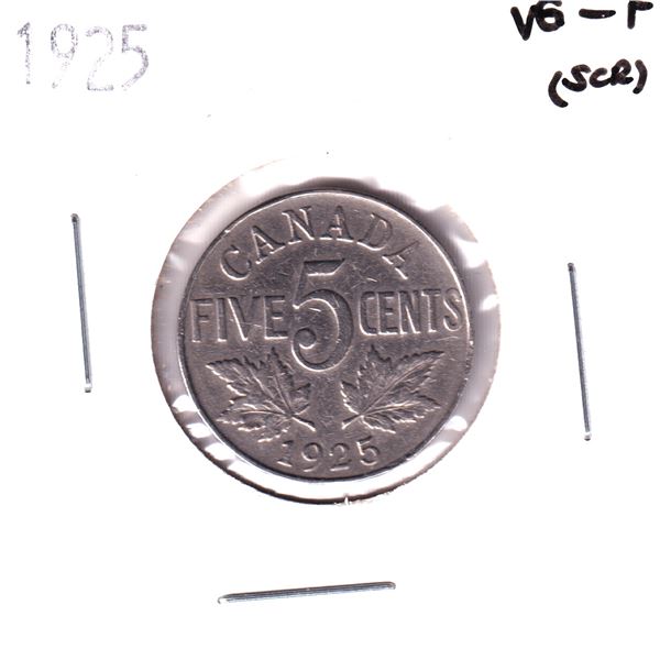 1925 Canada 5-cent VG-F (scr).