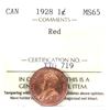 1-cent 1928 ICCS Certified MS65 RED! 100% full Red, coin has exceptional eye appeal!