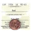 1-cent 1934 ICCS Certified MS65 RED! A bright lustrous coin with exceptional eye appeal.