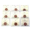 1-cent 1989, 1991, 1992, 1993, 1994, 1995, 1998, 1999 & 1999P NBU ICCS Certified MS65 Red. 9pcs