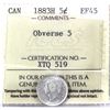 5-cent 1883H Obv.5 ICCS Certified EF45