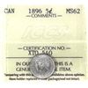 5-cent 1896 ICCS Certified  MS62 Frosted white fields accent strong strike details.