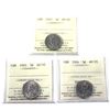 5-cent 1922, 1923 & 1924 ICCS Certified AU55. 3pcs