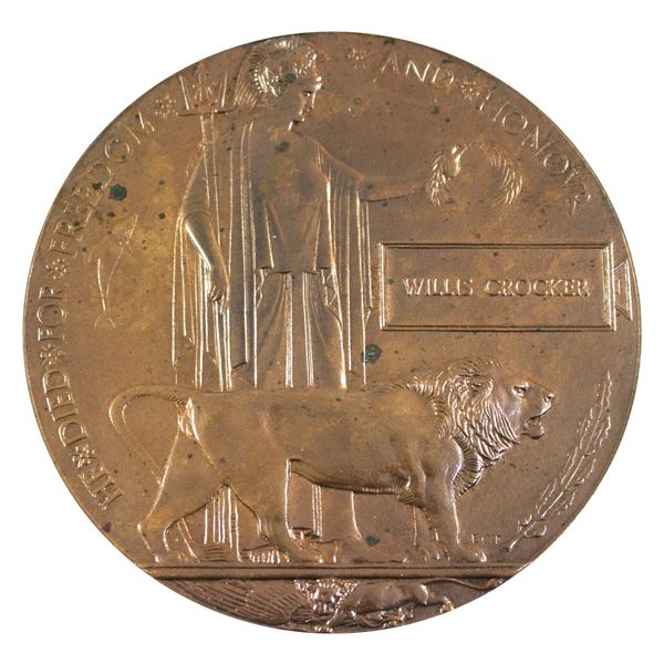 Willis Crocker "He Died For Freedom and Honour" Large Bronze Plaque. 120mm diameter.